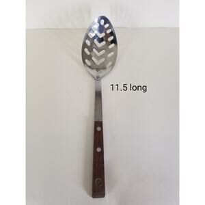 Vintage Household Japan Stainless Steel Slotted Spoon With Wooden Handle